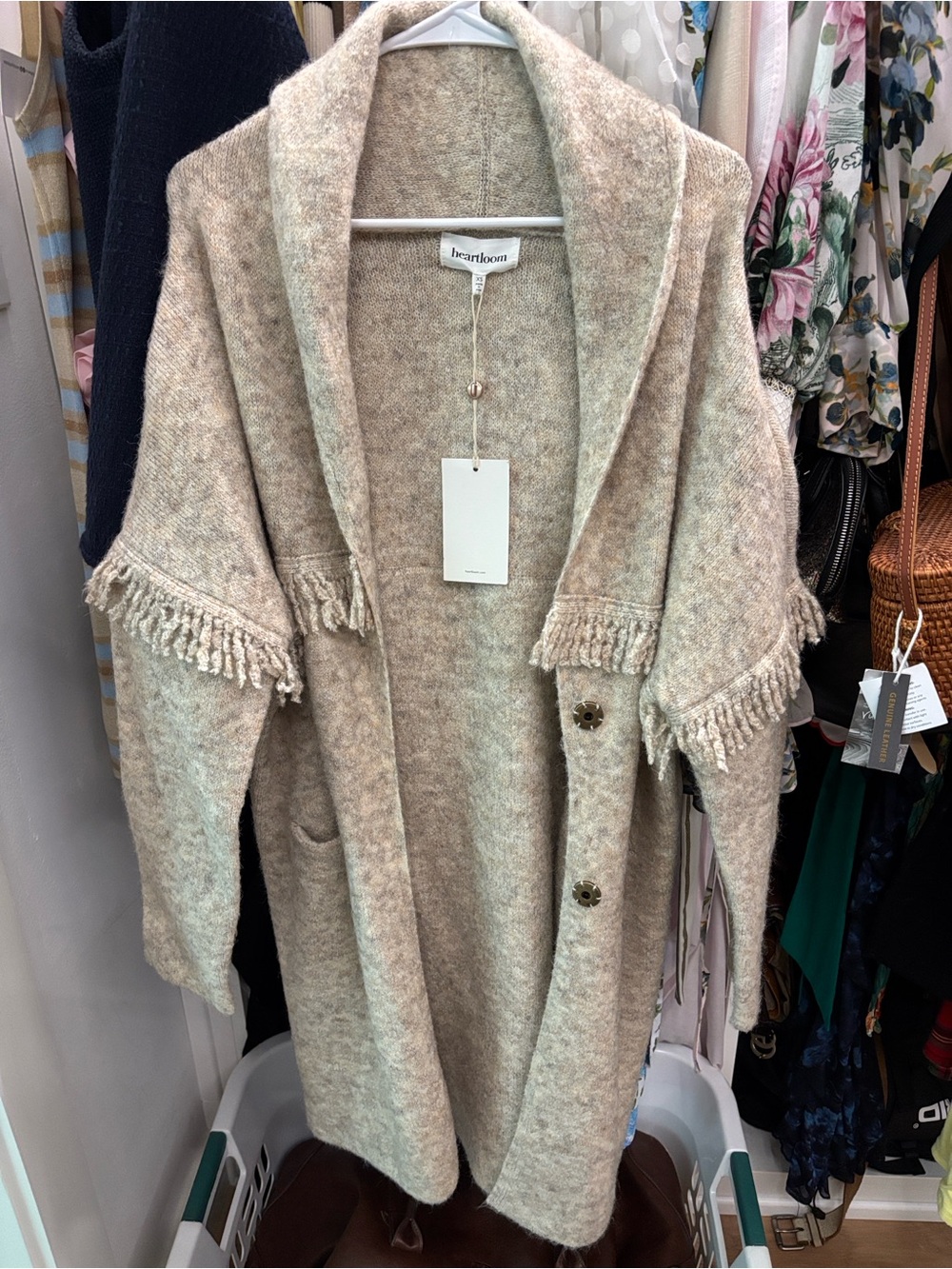 Heartloom Beige Fringe Shawl-Collar Wool-Blend Cardigan - Picture 1 of 2
